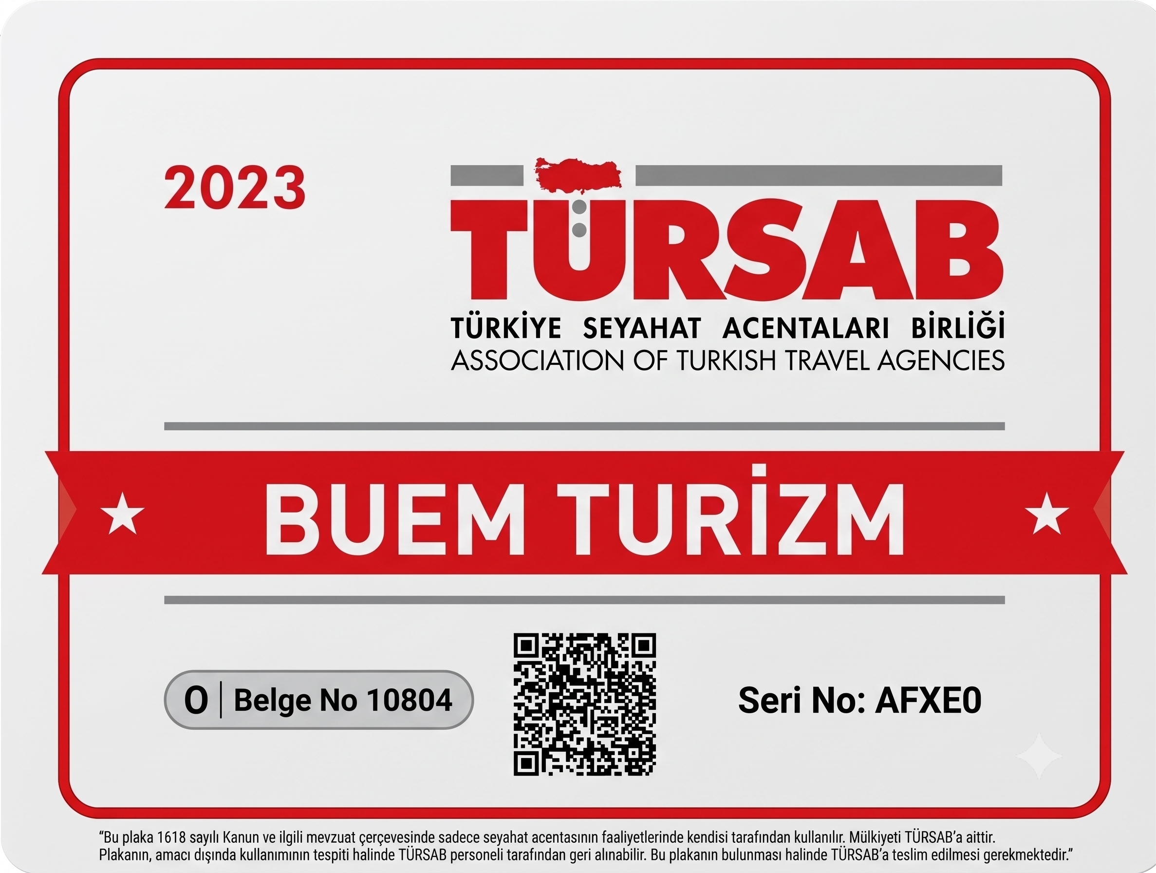 BUEM TURİZM TÜRSAB Belgesi
